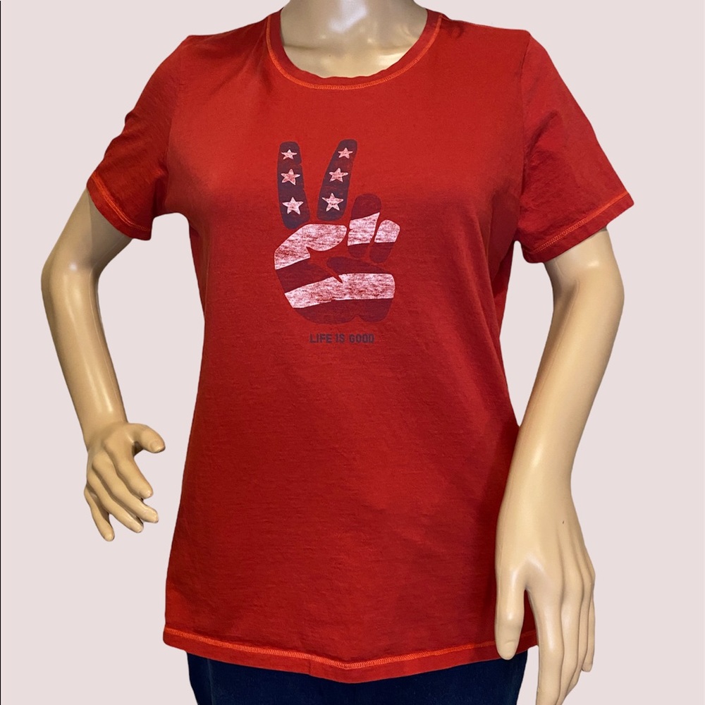 Life is Good Women's Peace Sign Flag Classic Fit Tee T-Shirt Top Size Medium VGC